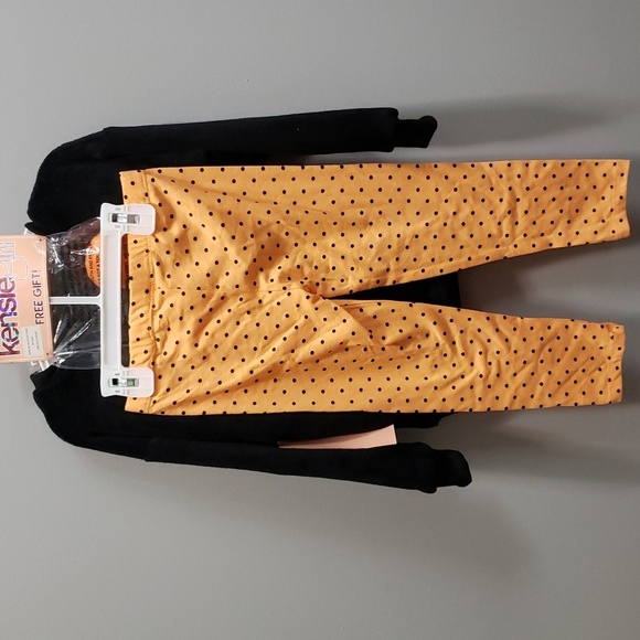 Kensie Girl 3-piece Plush Black Top with Polka Dot Leggings and Hea… - Picture 4 of 9